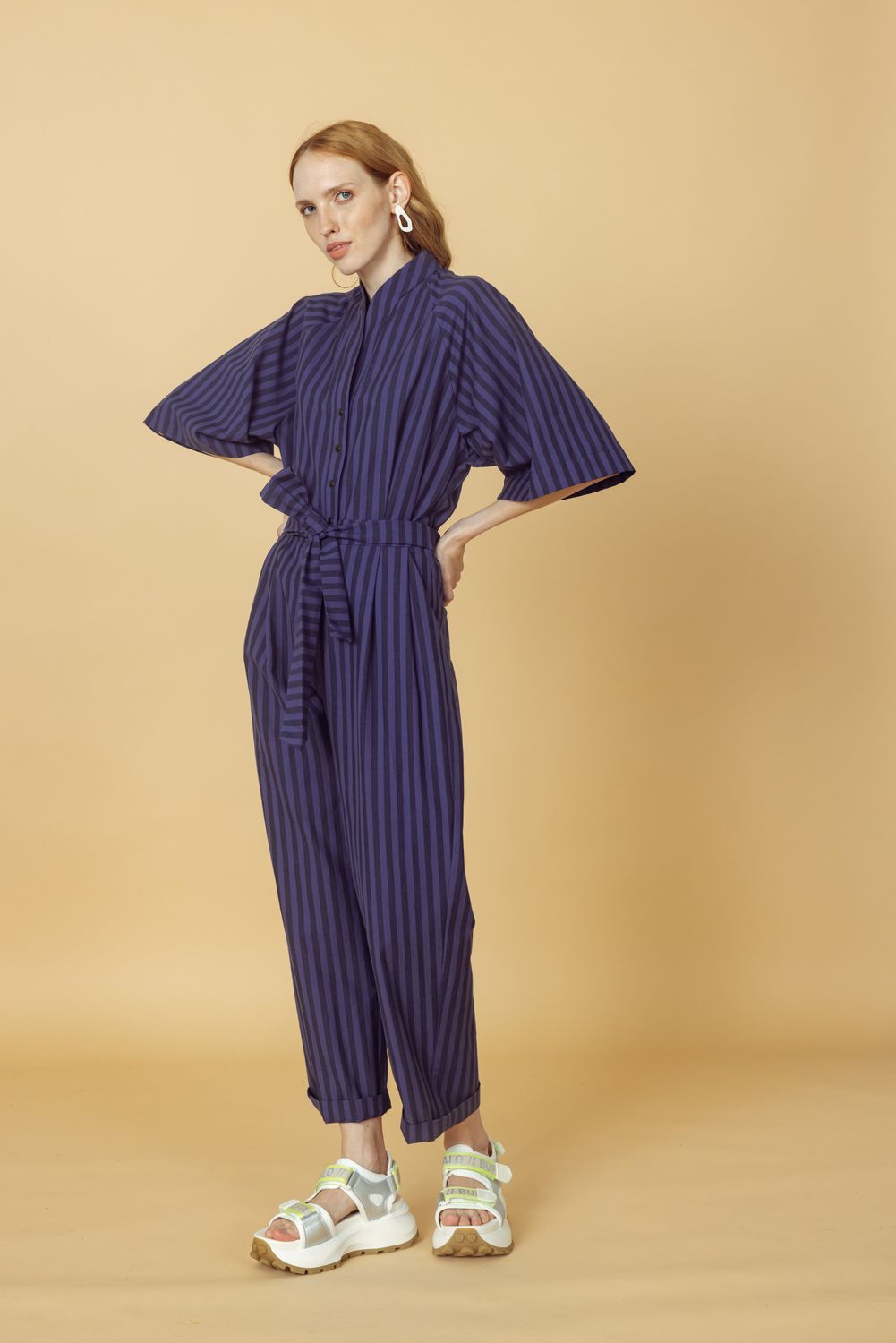 Overall SUN-SHADOW STRIPES purple stripes