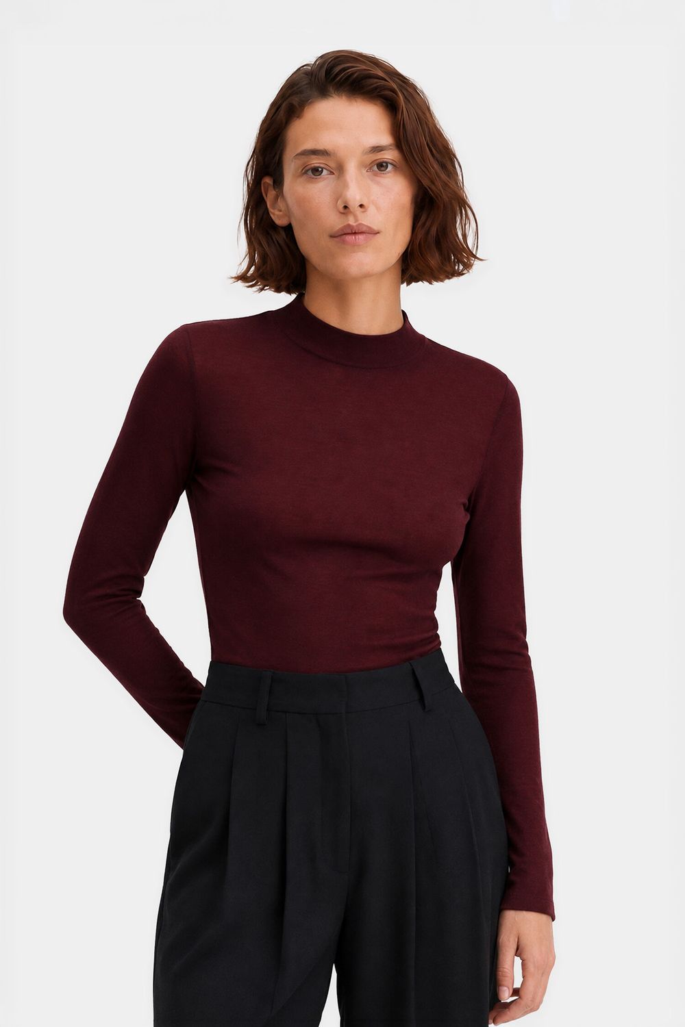 Lyocell Cashmere Mock Neck Top burgundy