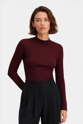 Lyocell Cashmere Mock Neck Top burgundy