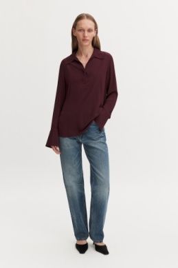 Half Placket Blouse dark burgundy