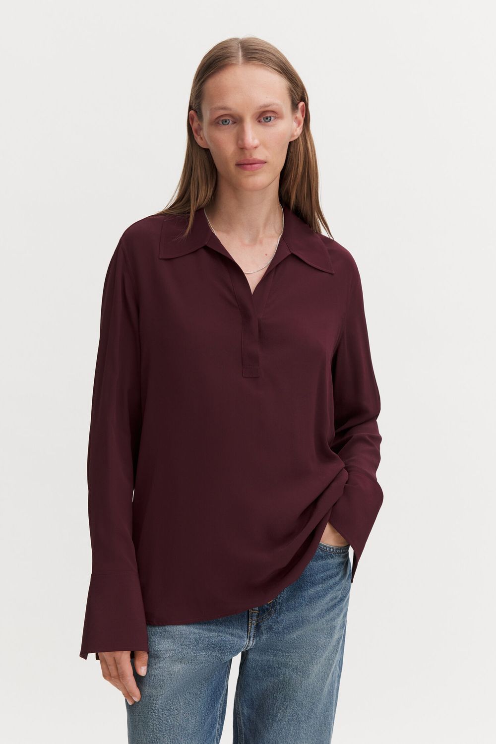 Half Placket Blouse dark burgundy
