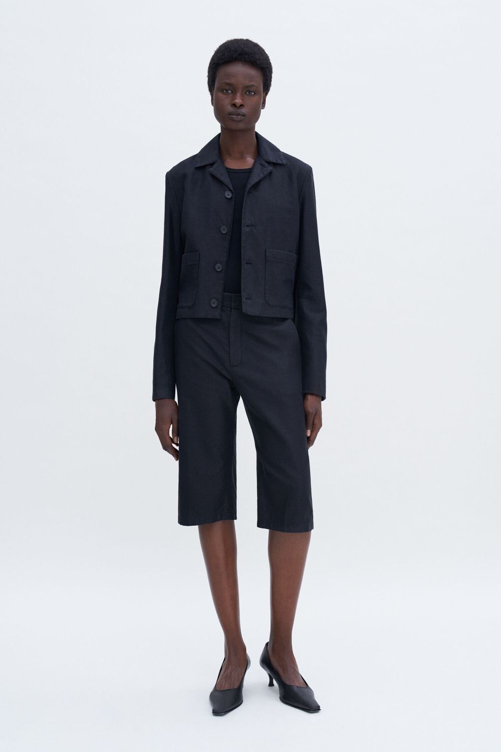 Straight Cotton Linen Shorts schwarz
