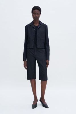 Straight Cotton Linen Shorts schwarz