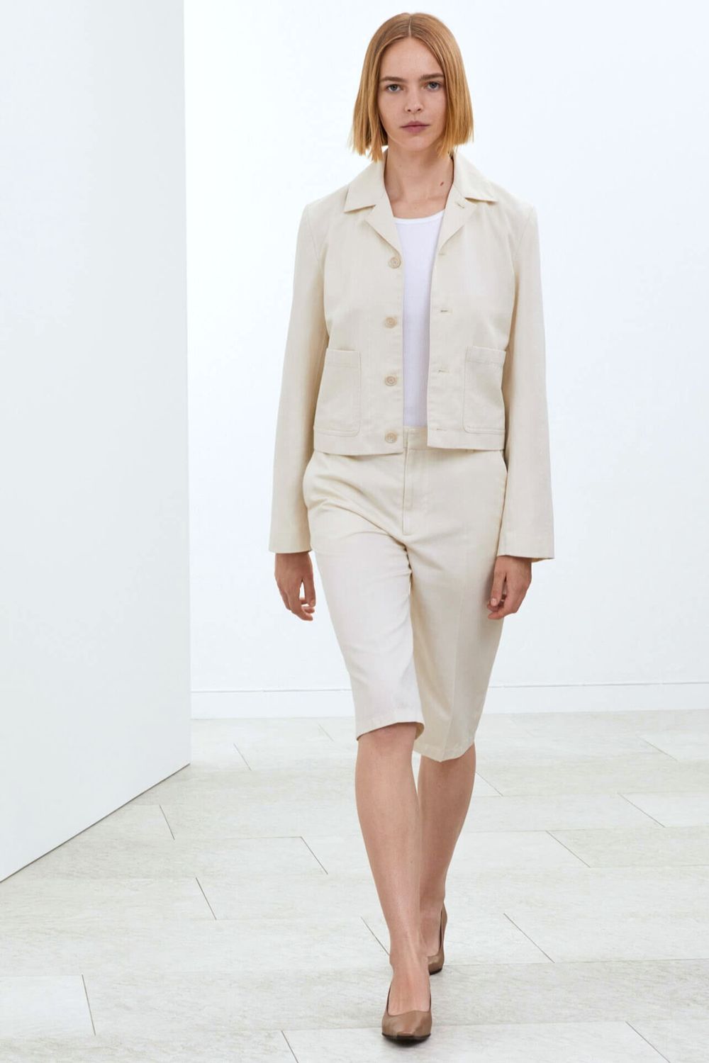 Cotton Linen Blazer Jacket bonewhite pinstripe