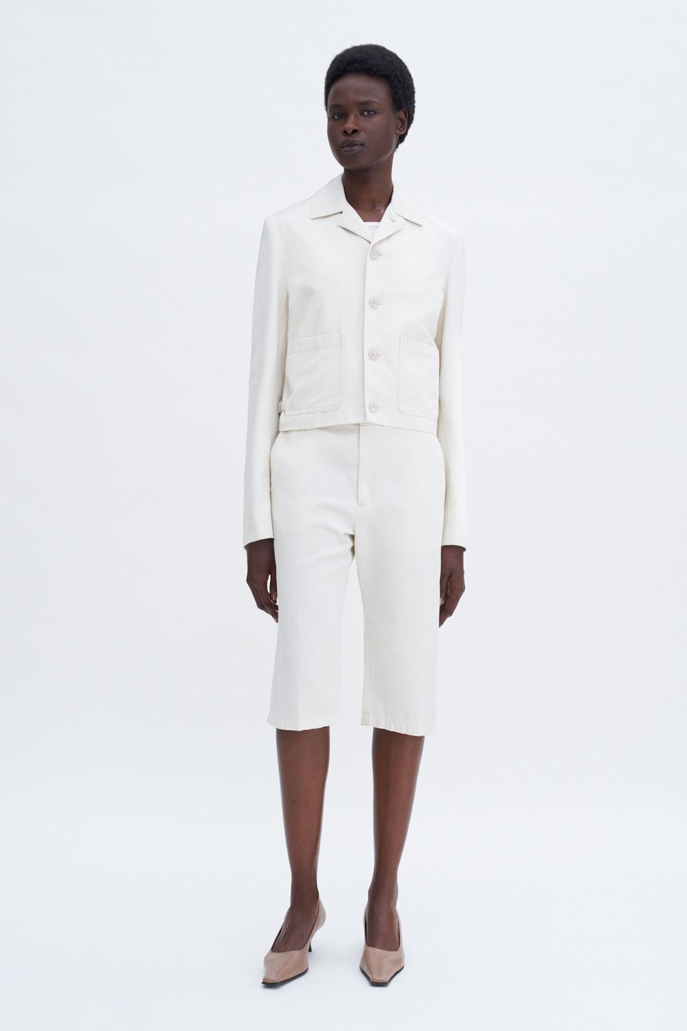 Straight Cotton Linen Shorts bonewhite pinstripe