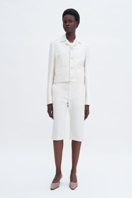 Straight Cotton Linen Shorts bonewhite pinstripe