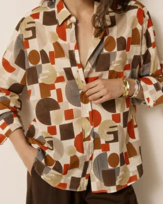 Bluse CINEMA red and brown geometric print