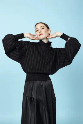 Strickpullover WAVES black/cafenoir