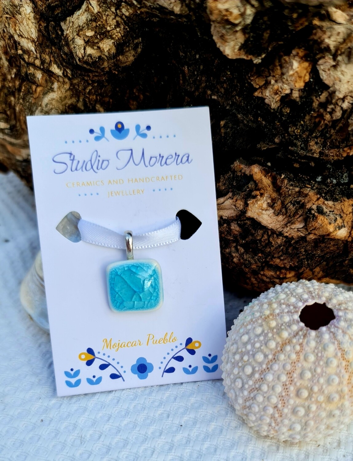 Sea Glass fused onto Porcelain Pendant