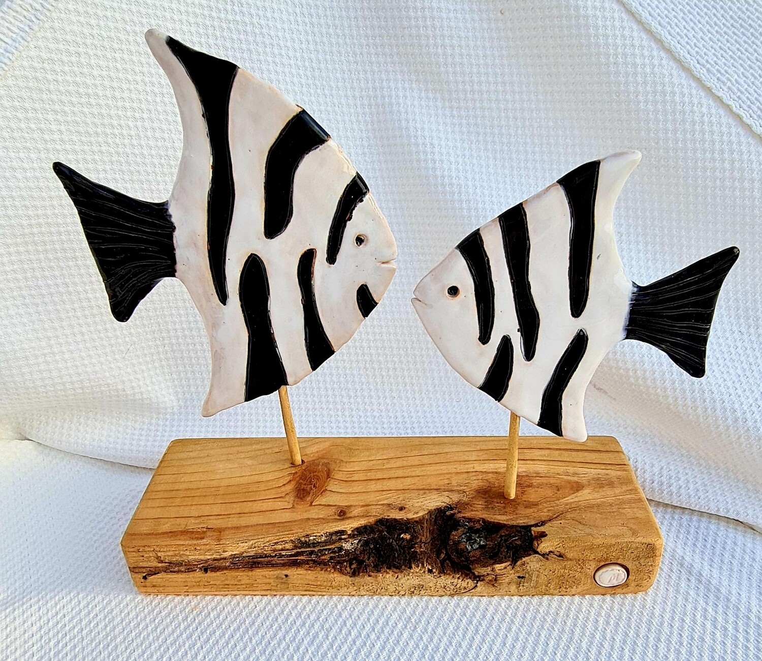 Black &amp; White Angel Fish sculpture