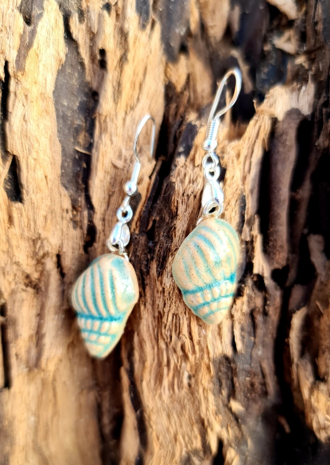 Shell Pressed Porcelain &amp; Silver  Earings