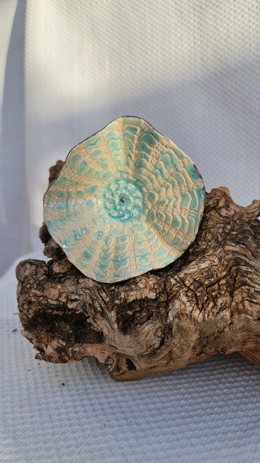 Real Gold edged Porcelain Lace Jewellery dish Pale Aqua 