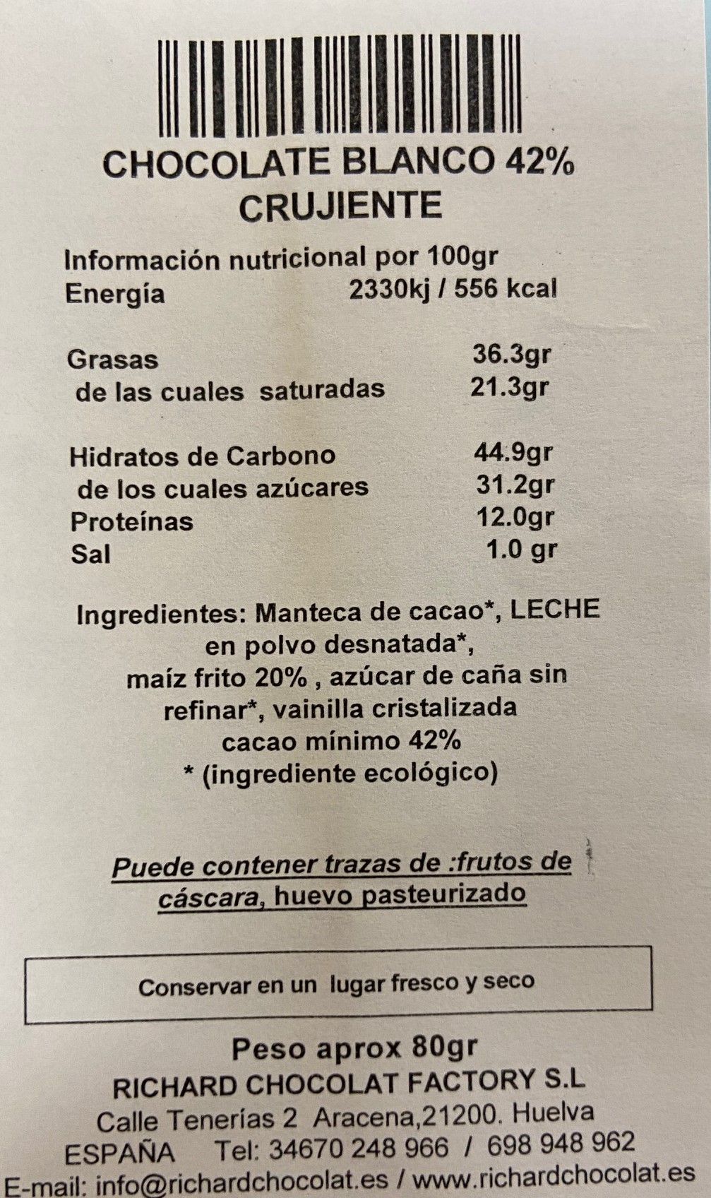 CHOCOLATE BLANCO CRUJIENTE