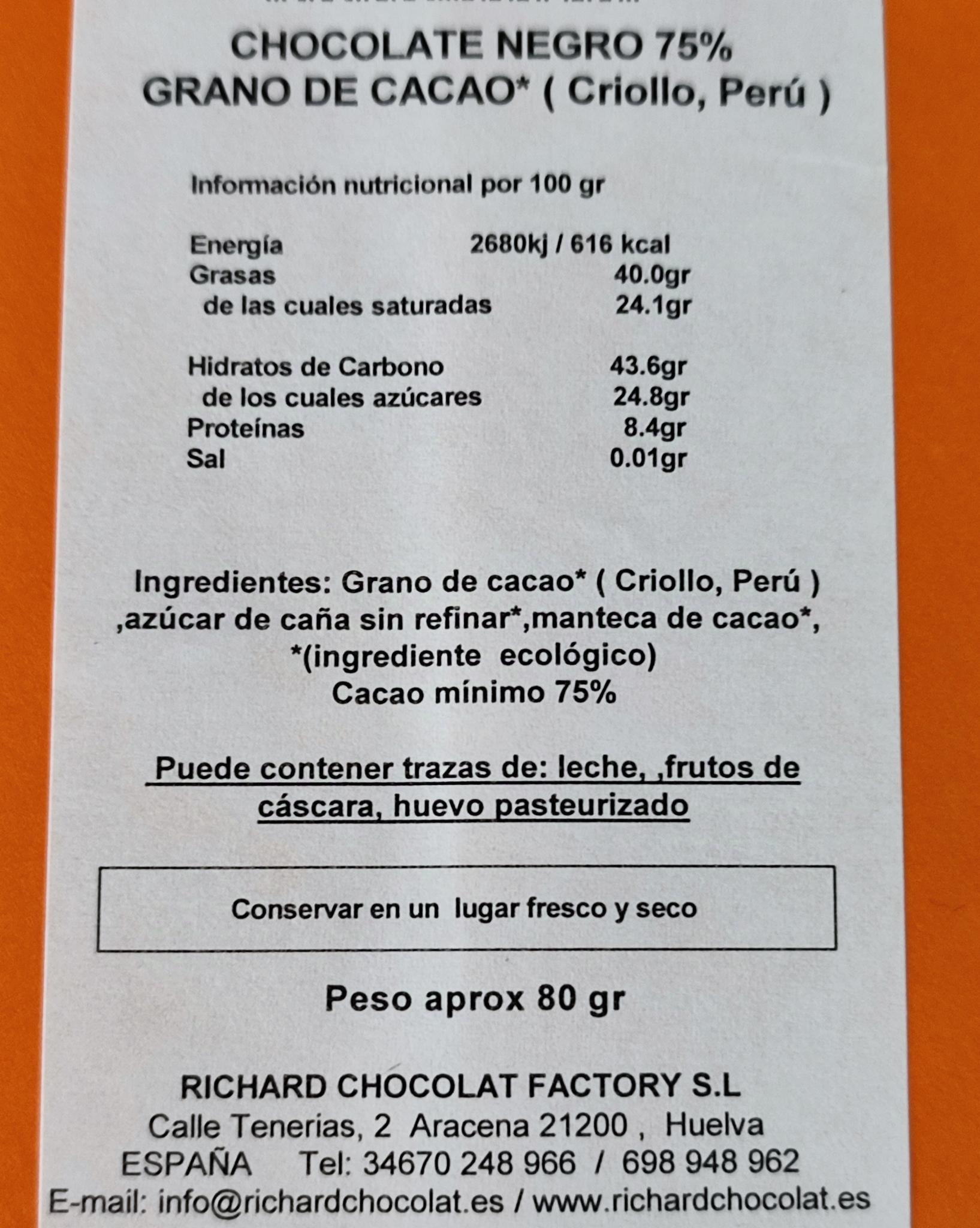 CHOCOLATE NEGRO 75 %