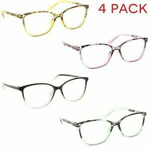 4 Pack Reading Glasses Cateye Clear Lens Spring Hinge Readers for Women