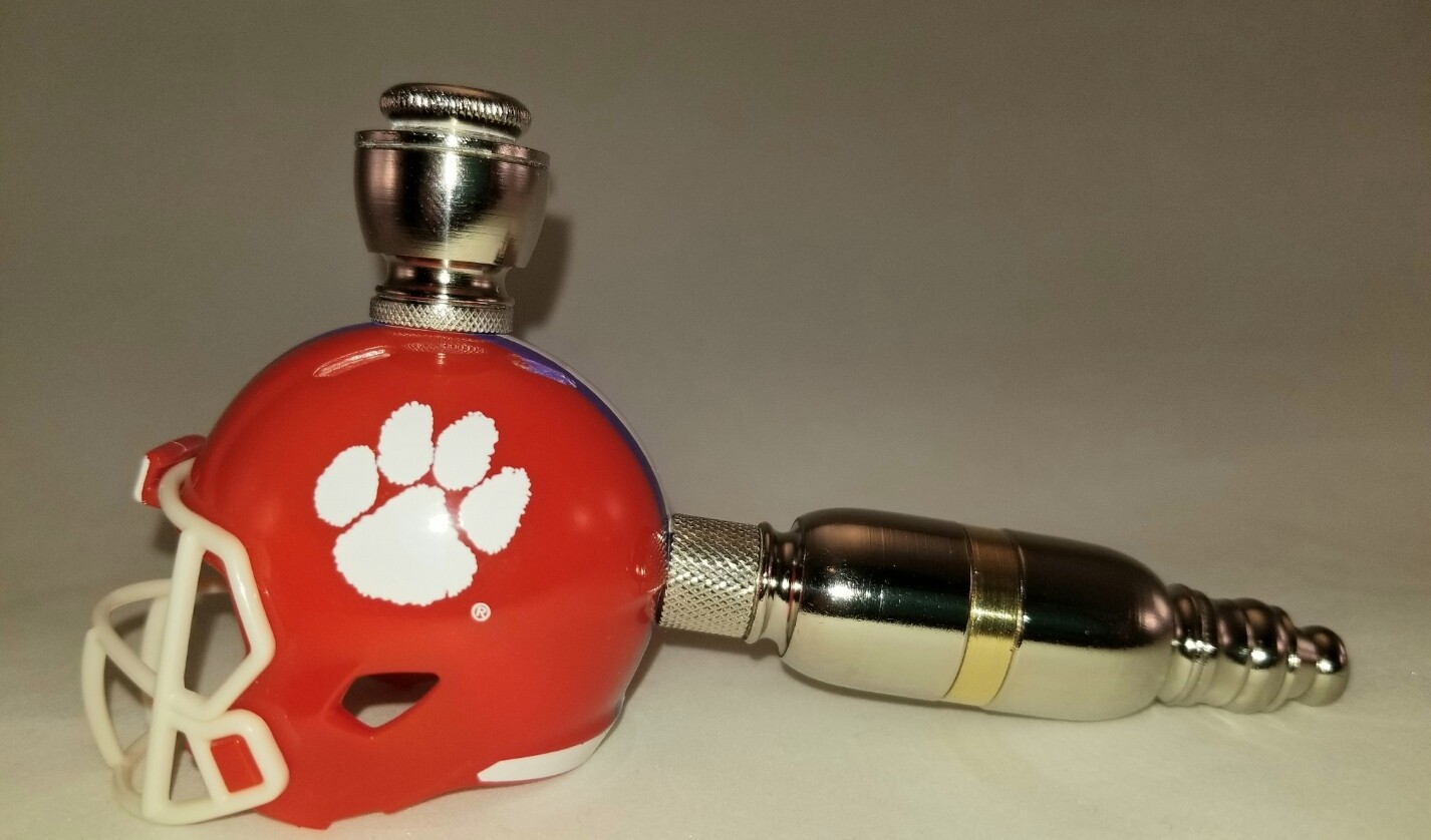 CLEMSON TIGERS FOOTBALL HELMET SMOKING PIPE Straight/Nickel w/Brass