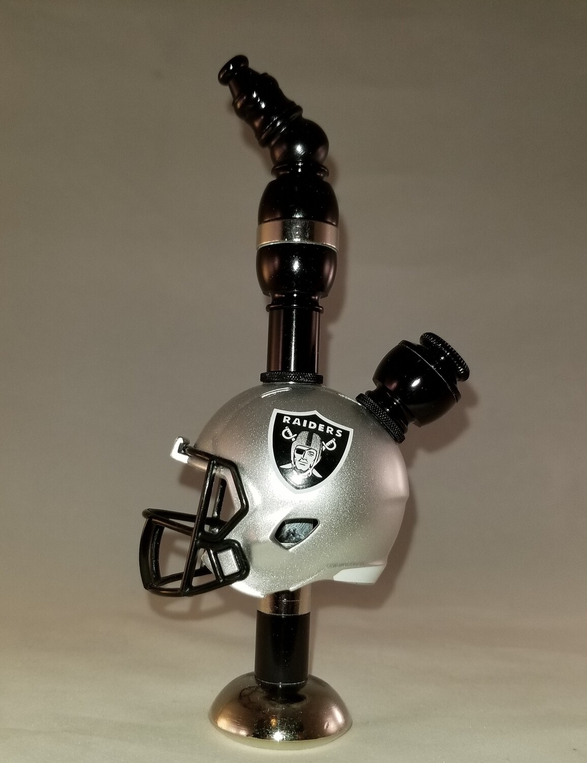 LAS VEGAS RAIDERS "BAD ASS"NFL FOOTBALL HELMET SMOKING PIPE Stand Alone/Black Anodized SOLD OUT!!!