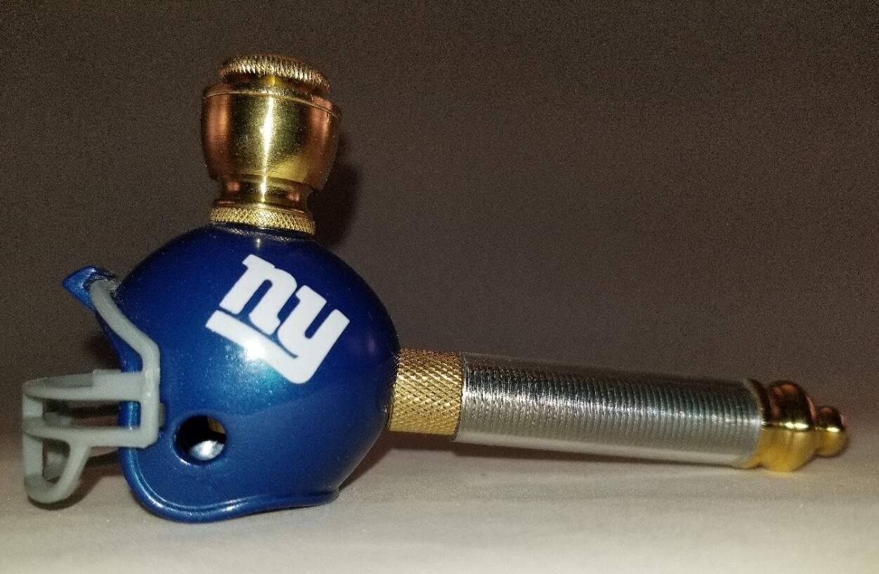 NEW YORK GIANTS NFL FOOTBALL HELMET SMOKING PIPE Long Stem/Brass/Clear Stem