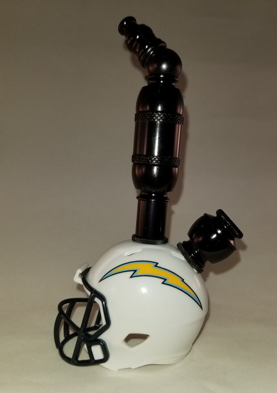 LOS ANGELES CHARGERS "BAD ASS" FOOTBALL HELMET SMOKING PIPE Upright/Black Anodized