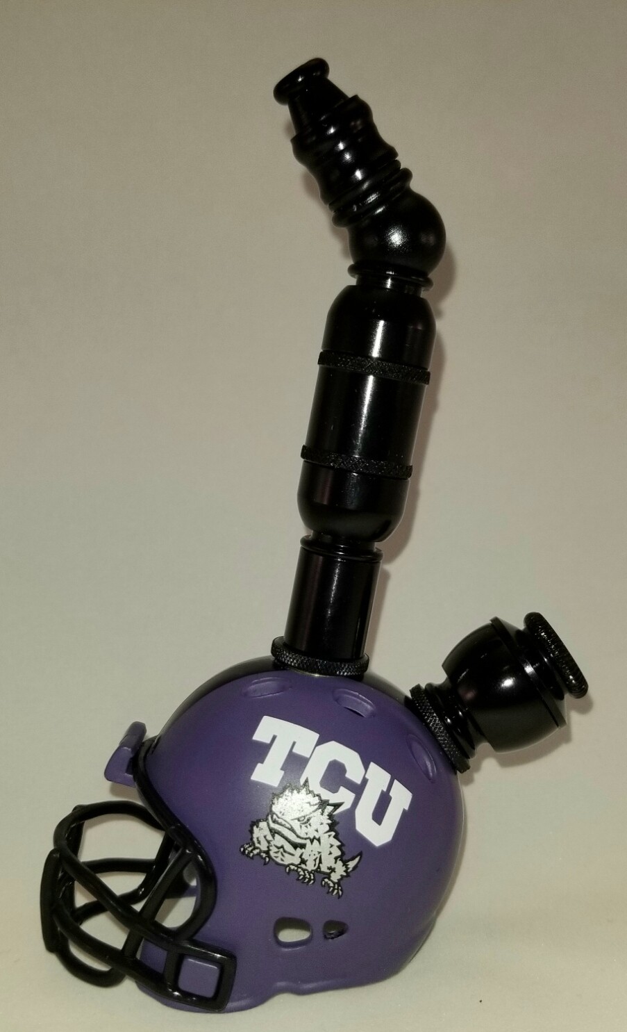 TCU HORNED FROGS "BAD ASS" FOOTBALL HELMET SMOKING PIPE Upright/Black Anodized