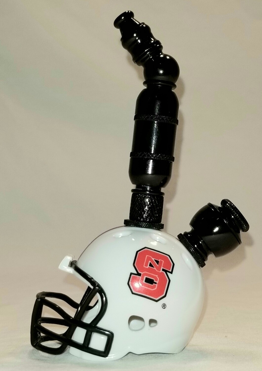 NORTH CAROLINA STATE WOLF PACK "BAD ASS" FOOTBALL HELMET SMOKING PIPE Upright/Black Anodized/White