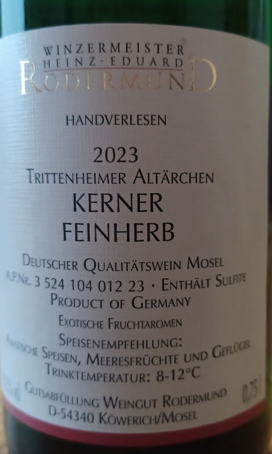 2023er Trittenheimer Altärchen Kerner-Riesling Qualitätswein feinherb