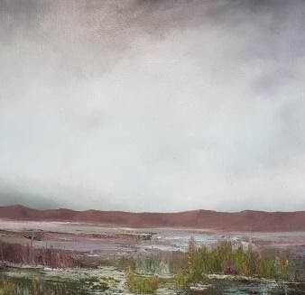 White is Hard to Carry minimal abstract painting by Lesley Cox with soft tones and clean composition
