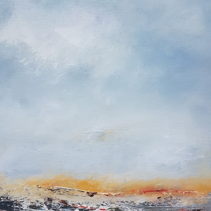 Rare Time abstract painting by Lesley Cox featuring layered textures and a contemplative mood

