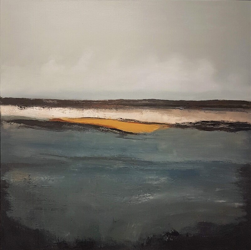 Island – Original abstract landscape oil painting on canvas by Irish visual artist Lesley Cox

