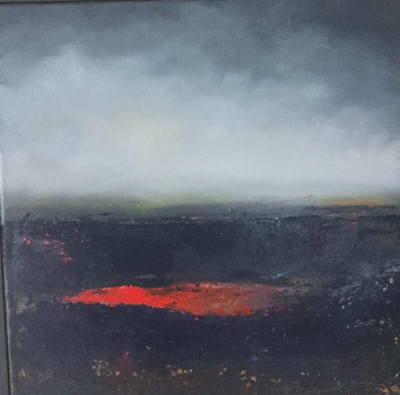 Burning Gorse vibrant abstract painting by Lesley Cox with fiery yellow tones and rich textures

