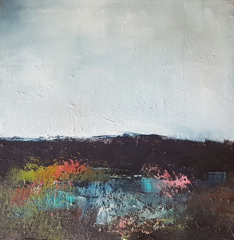 Connected abstract painting by Lesley Cox with vibrant colors and dynamic design

