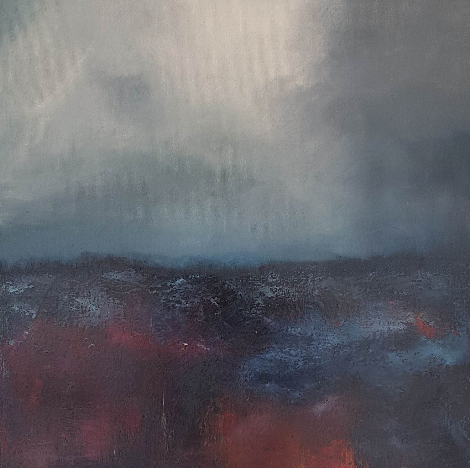 Things Unknown abstract landscape painting by Lesley Cox with earthy tones and expressive texture

