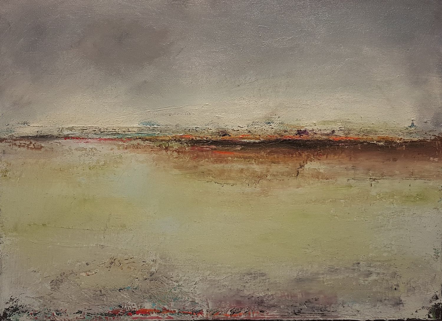 The Haven abstract landscape painting by Lesley Cox with calming colors and serene composition

