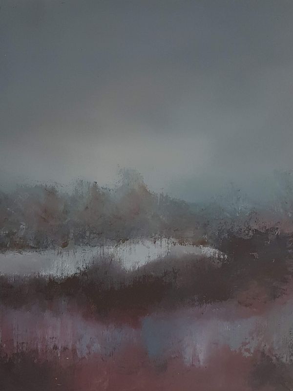 Wintery Hedge serene landscape painting by Lesley Cox with soft winter tones and natural textures

