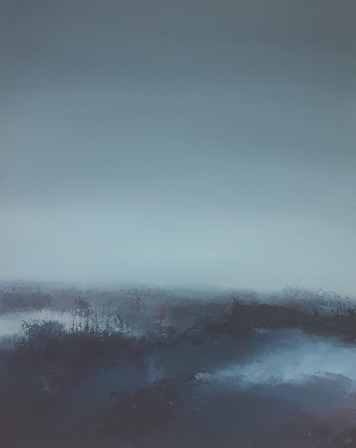 Blue Black Cold abstract winter painting by Lesley Cox with deep blue and black tones

