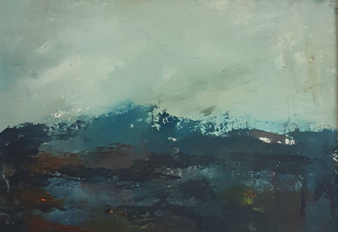 Disquiet abstract emotional painting by Lesley Cox with bold textures and expressive tones

