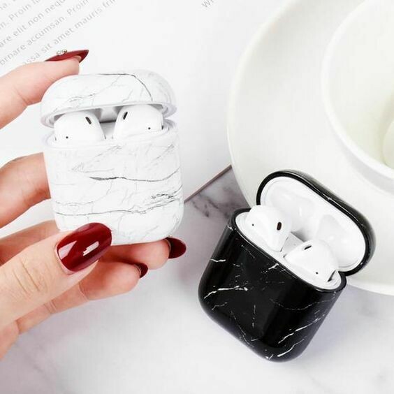 Airpods Marble Case | White &amp; Black Marble
