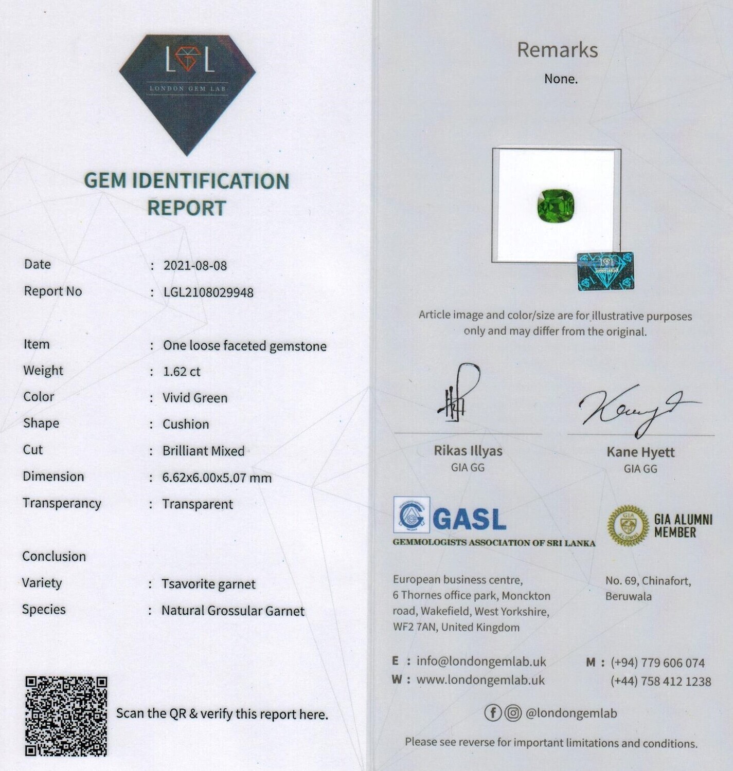 Grenat Tsavorite 1.62 Ct