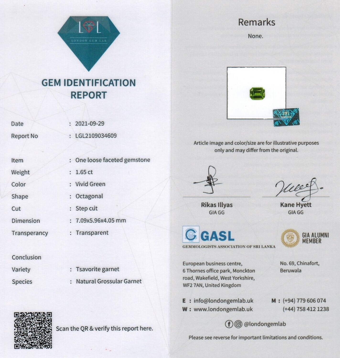 Grenat Tsavorite 1.65 Ct