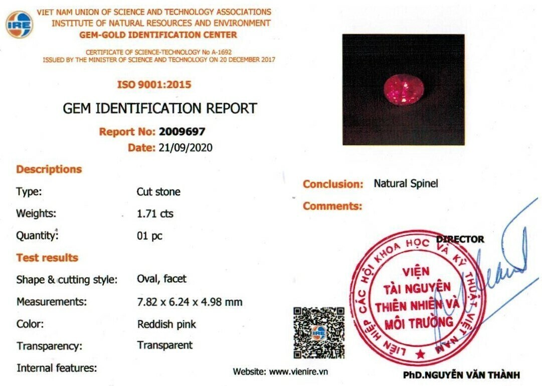 Spinelle Rouge Rose 1.71 Ct