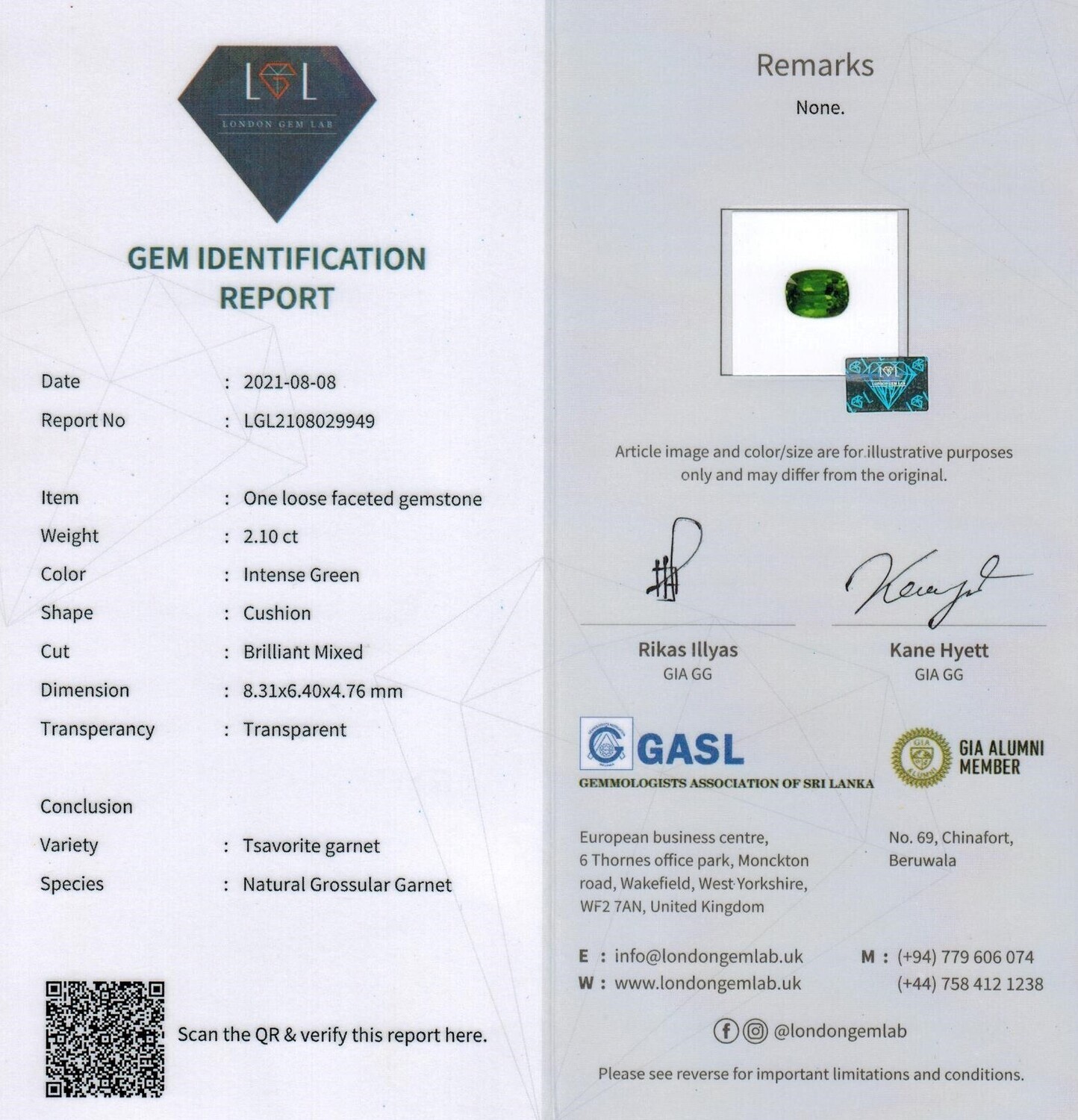 Grenat Tsavorite 2.10 Ct