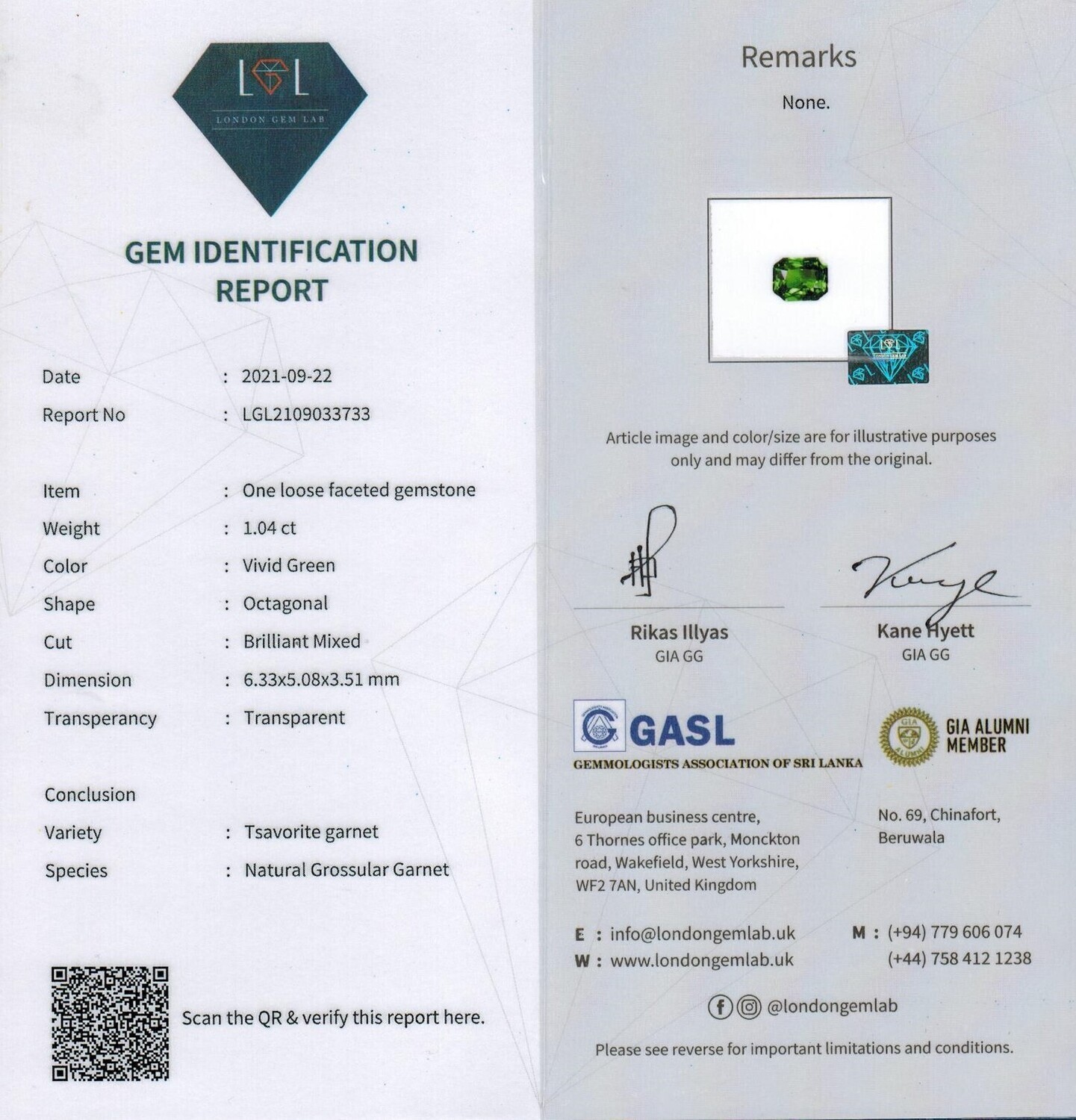 Grenat Tsavorite 1.04 Ct