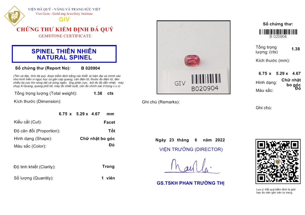 Spinelle Rouge 1.38 Ct