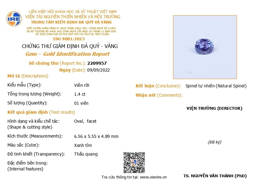 Spinelle Bleu Violet 1.40 Ct
