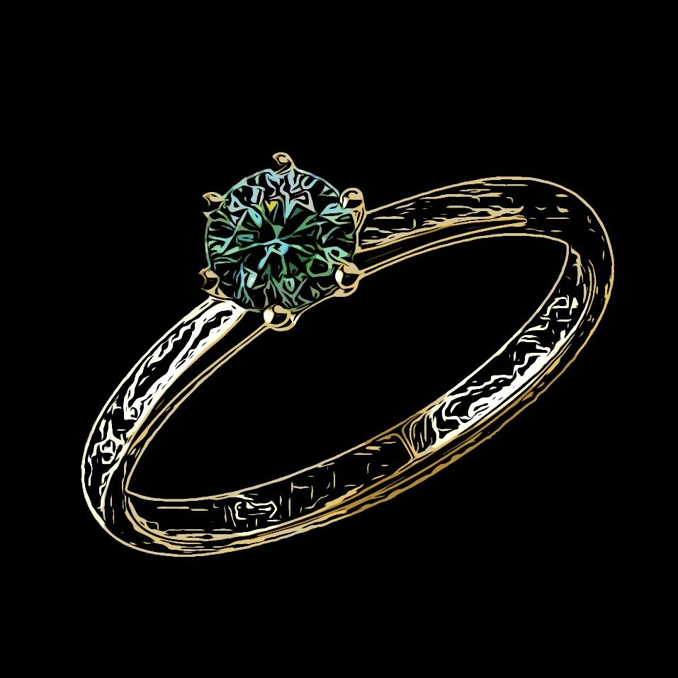 Bague Solitaire Or jaune 750 - Diamant Fancy Vivid Green Si1 0.31 Ct (Poids Or 2.99g)
