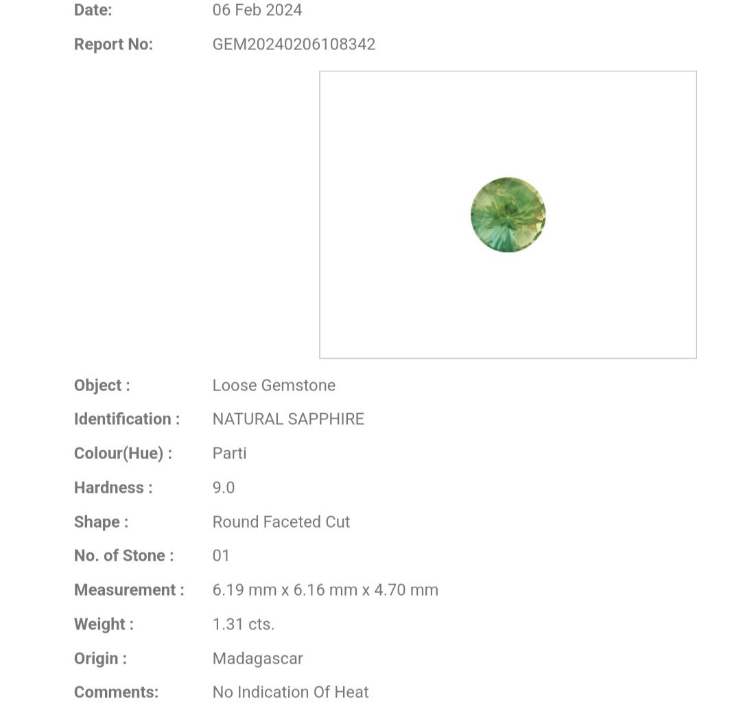 Saphir Vert Jaune 1.31 Ct - Non chauffé