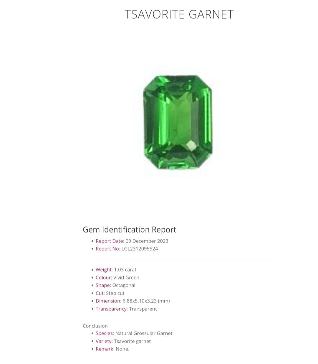 Grenat Tsavorite 1.03 Ct