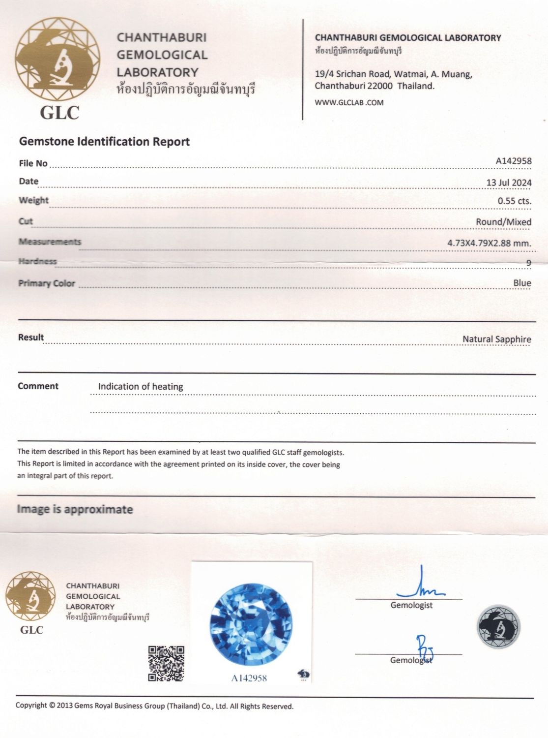 Saphir Bleu 0.55 Ct - Chauffé