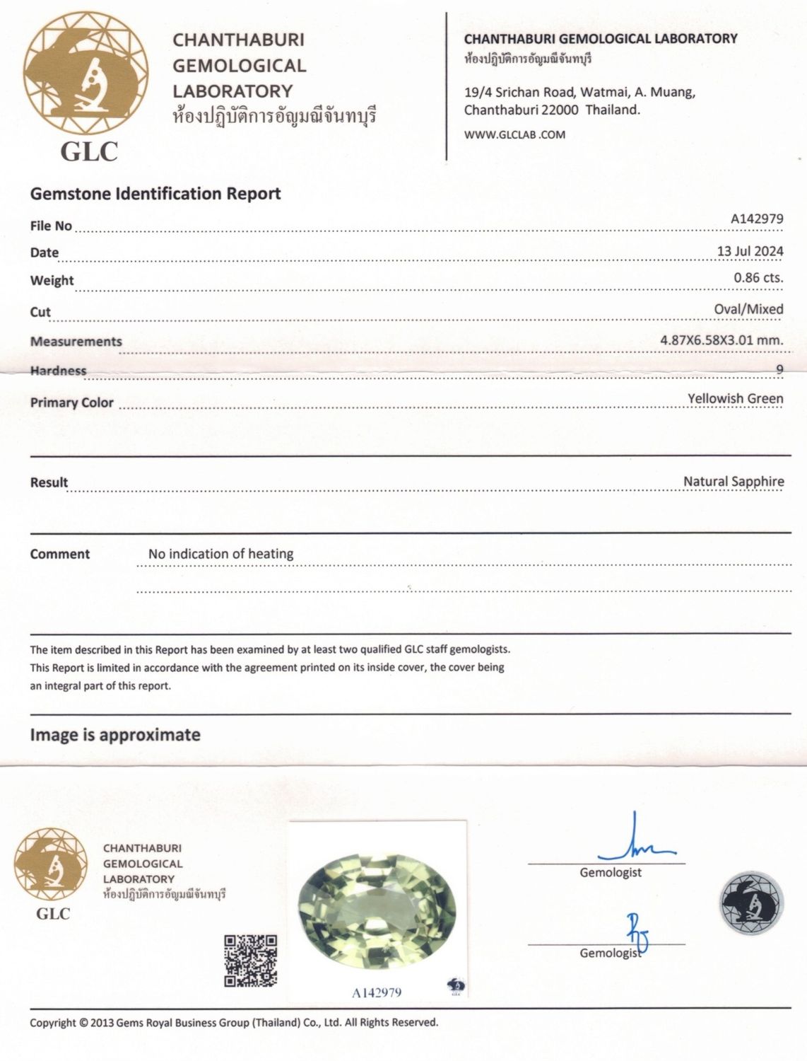 Saphir Vert 0.86 Ct - Non chauffé