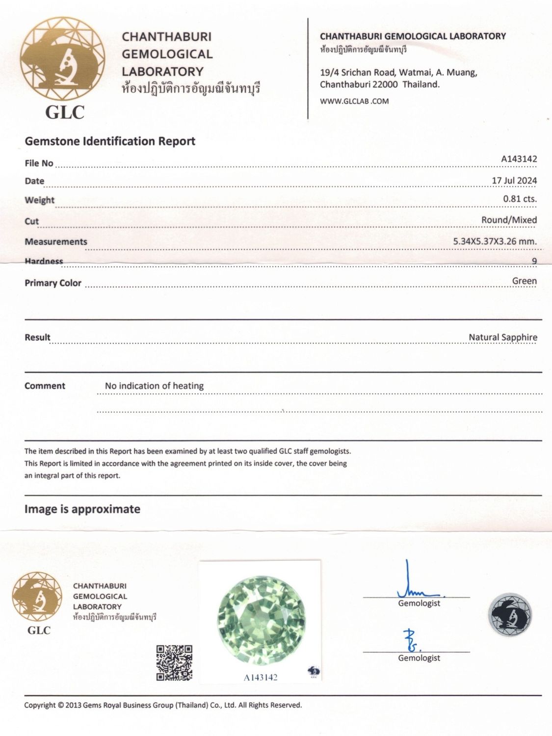 Saphir Vert 0.81 Ct - Non chauffé